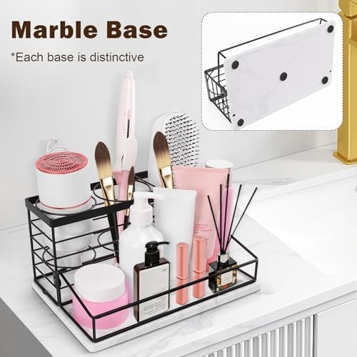 Hair Tool Organizer, Movable Hair Dryer Holder, Hair Styling Tools Storage for Vanity, Bath Counter Organizer, Bathroom Trays for Hair Toiletry, Makeup (12" x 7.7" x 5.8", Marble-Black) - Image 4