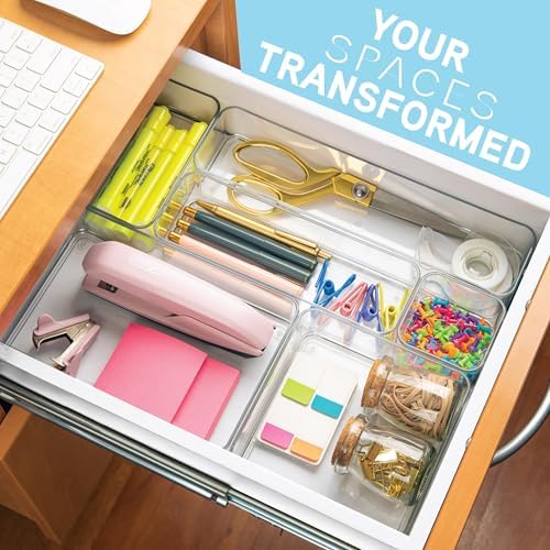 primebox Plastic Clear Drawer Organizers. Bathroom, Kitchen, Bedroom, Nail Polish, Office Organizer Bins, Storage Trays. Heavy Duty, Stackable. 6" x 3" x 2" Set of 6 - Image 2