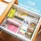 primebox Plastic Clear Drawer Organizers. Bathroom, Kitchen, Bedroom, Gadgets, Office Organizer Bins, Storage Trays. Heavy Duty, Stackable. 12" x 3" x 2" Set of 6 - Image 4