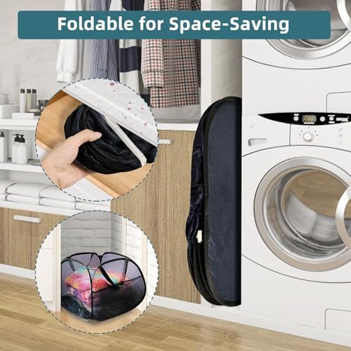2 Pack Collapsible Laundry Baskets, 90L Large Foldable Laundry Basket, Durable Mesh Pop Up Hampers for Laundry, Dirty Clothes Laundry Hamper for Bedroom, Bathroom, Dorm, Laundry Room, Travel Black - Image 3
