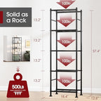 Sakugi Storage Shelves - 5 Tier Shelf Organizer, Heavy Duty Garage Shelving Unit with Leveling Feet, Stable Metal Shelves Organizer for Pantry, Kitchen and Closet, 18.4" W x 12.6" D x 57.4" H, Black - Image 2