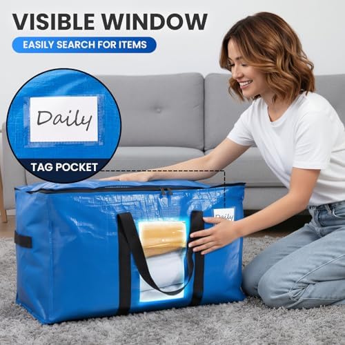 TAILI 8 Pack Blue Extra Large Moving Bags,Storage Bags with Visible Window - Image 5