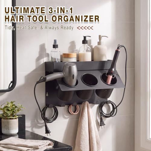 Domensi Hair Tool Organizer Wall Mount Hair Dryer Holder for Cabinet Door - Image 3