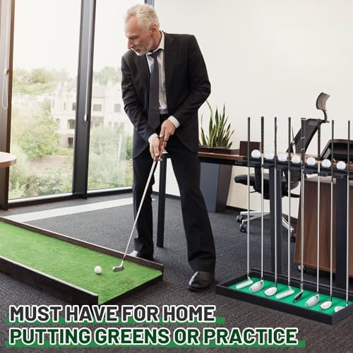 Blosssound Golf Putter Stand for 8 Clubs & 12 Balls Wooden Golf Club Holder Golfs Rack Display Organizer Storage with Artificial Grass Mat for Sports Indoor Home Garage Accessories - Image 5