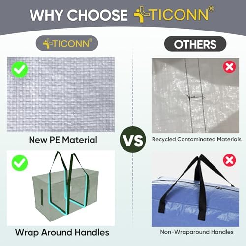 TICONN 8 Pack Extra Large Moving Bags Heavy Duty with Zippers & Carrying Handles, Durable Storage Bags Moving Boxes for Closet Organizers and Storage (8 Pack, Olive) - Image 4