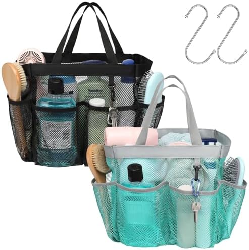 Mesh Shower Caddy Portable - 2 Packs, S-Hook, Shower Bag for Dorm Camping by F-color