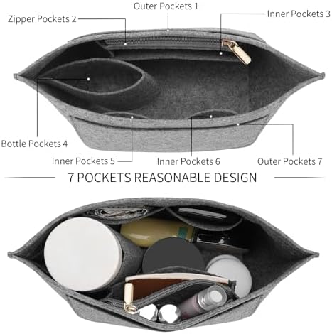 LOUKAYCCI Felt Purse Organizer Insert for Longchamp Le Pliage M Handbag Insert (Medium,Gary) - Image 6