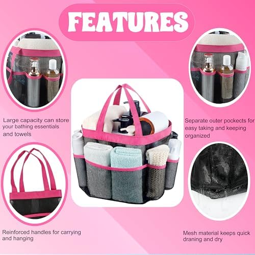 Mesh Shower Caddy Portable - 9 Pockets, Shower Bag for Dorm Room Camping - Image 3