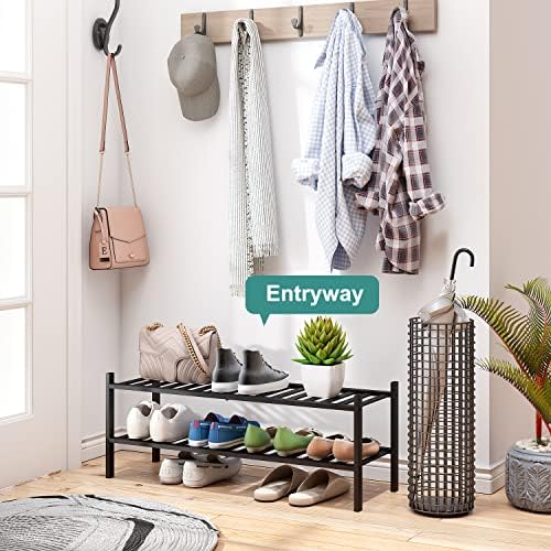 viewcare Black Shoe Rack, 2-Tier Long Shoe Rack for Entryway, Bamboo Wood Shoe Shelf for Closet & Hallway, Long 33IN | Beautiful | Functional | Sturdy | Durable - Image 2