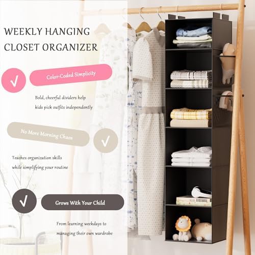 Hanging Closet Organizer and Storage with Bamboo Support, 6-Shelf Closet Hanging Storage Shelves, Closet Organizers Easy Mount Foldable for Bedroom(Black) - Image 4