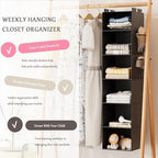 Hanging Closet Organizer and Storage with Bamboo Support, 6-Shelf Closet Hanging Storage Shelves, Closet Organizers Easy Mount Foldable for Bedroom(Black) - Image 4