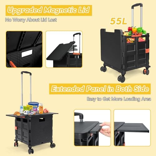 FELICON SELORSS Folding Utility Cart Portable Rolling Crate Handcart-Black - Image 3