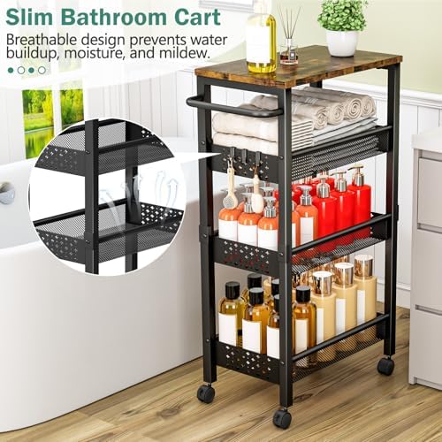 Vivihomety 4-Tier Laundry Utility Rolling Cart with Wheels, Metal - Image 3