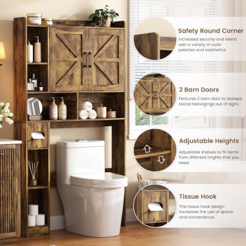 Vabches Over The Toilet Storage Cabinet with 2 Barn Doors, Rustic Brown - Image 3