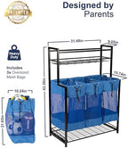Garage Sports Equipment Organizer - Vertical Ball Storage Rack with 3 Heavy Duty Bags (blue) - Metal Frame Organizer for Balls and Outdoor Gear. Home Gym Storage Organizer. Yoga Workout Organizer. - Image 4
