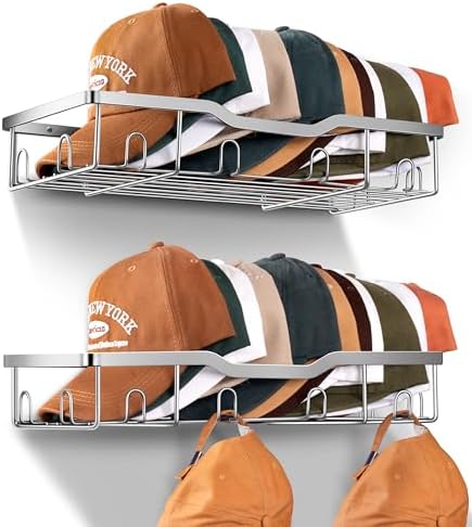 KEETDY Metal Hat Racks for Baseball Caps Wall Hat Organizer Fit 48 Caps Holder, 2 Packs Sturdy Wall Mounted Snapback Storage Organizer, Silver by KEETDY