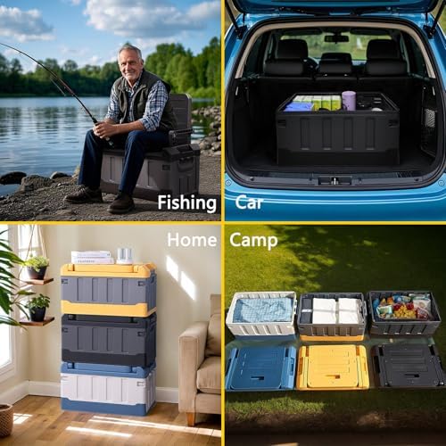 60L Foldable Seatable Camp Box Storage Bins w/Lids Trunk Organizer(Black) - Image 5