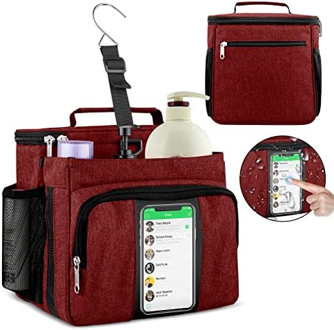 Bukere Portable Shower Caddy College Dorm Room Essential, Shower Caddy Tote Bag for Student, Girl, Women, Separate Compartment, Large Capacity, Quick Dry Mesh Base for Travel, Gym, Camp, Red by Bukere