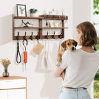29" Coat Rack Wall Mount with Shelf, Pine Two-Tier Wall Shelf Mounted Coat and Key Hanger with 7 Heavy Duty Hooks 4 Key Hooks, Entryway Key Holder with Mail Holder for Bedroom,Living Room (Brown) - Image 6