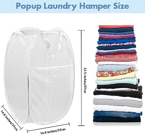 2 Pack Pop Up Laundry Hampers, 70 L Collapsible Foldable Mesh Basket, White - Image 2