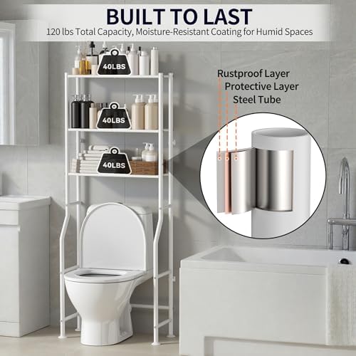 3-Tier Over Toilet Storage, Anti-Tip, 64" H, White - Image 6