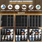 SpaceAid Shoe Organizer for Closet, 2 Pack Foldable Shoe Storage Containers Baskets Boxes Bins w/Adjustable Dividers, Fits 16-32 Pairs, Grey - Image 3