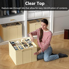SUOCO 2 Pack Shoe Organizer for Closet, Fits up to 32 Pairs, Small Space Shoe Storage Boxes Bins Containers w/Adjustable Dividers and Clear Top, Black, Beige - Image 3