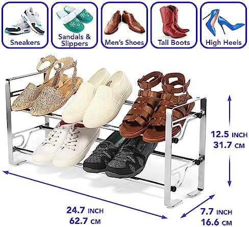 Free Standing Shoe Rack for Entryway, Sturdy 2-Tier Shoe Storage Shelf, Easy to Assemble Black Shoe Rack for Closet & Front Door Entrance, Shoe Organizer, Perfect Shoe Storage Organizer - Pack of 2 - Image 3