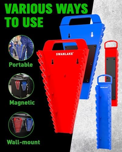 SWANLAKE 4-Pack Magnetic Wrench Organizer Toolbox Holder, 2PCS 15-Slot and 2PCS 12-Slot Wrench Organizers, SAE & Metric Ratchet Holders for Tool Box - Image 6
