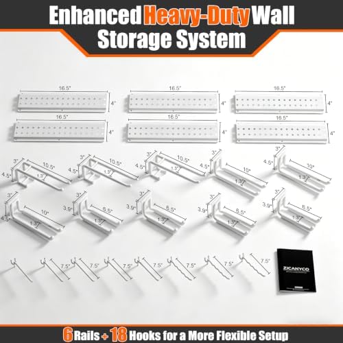 Garage Tool Organizer Wall Mount 99 inches with 18 Adjustable Heavy-Duty Hooks, Garage Organization, Garden Tool Storage Rack for Garage,Yard,Shed,Holds Up to 750 lbs,White - Image 3