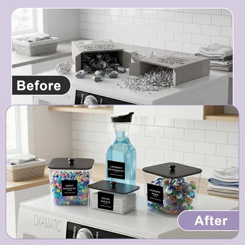 POLRAI Laundry Pod Containers and Dryer Sheet Holder and Laundry Detergent Dispenser Clear Laundry Room Organization and Storage with Wooden Lids Labels and spoon （2+1+1 Pack） - Image 6