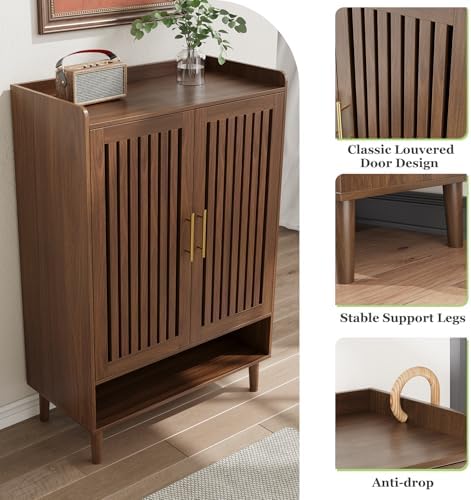 Shoe Cabinet, Large 6-Tier Shoe Storage Cabinet with Louvered 2 Doors, 44" Tall Freestanding Entryway Shoe Cabinet with Adjustable Shelves, Modern Shoe Organizer Cabinet, Shoe Rack Cabinet (Walnut) - Image 4