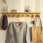 Entrance Coat Rack ，Coat Hooks, Wall-Mounted Wooden Hook Rack, Wall-Mounted Shelves(Oak Colored Finish—A-1) - Image 4