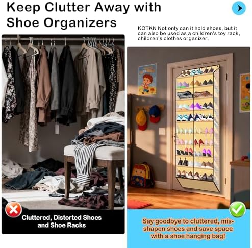 Kotkn 10-Tier Over the Door Shoe Organizer, 20 Pockets Holds 20-30 Pairs, Heavy-Duty Oxford Fabric with Hexagon Mesh for Boots & Sneakers, Beige - Image 6