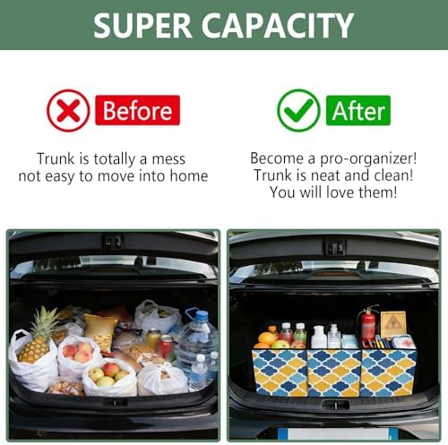 Trunk Organizer Collapsible Car Organizer with Handle Car Storage Box Bin for Groceries SUV Utility Tote Bag Portable Vehicle Container Quatrefoil Gradient Blue and Yellow - Image 4