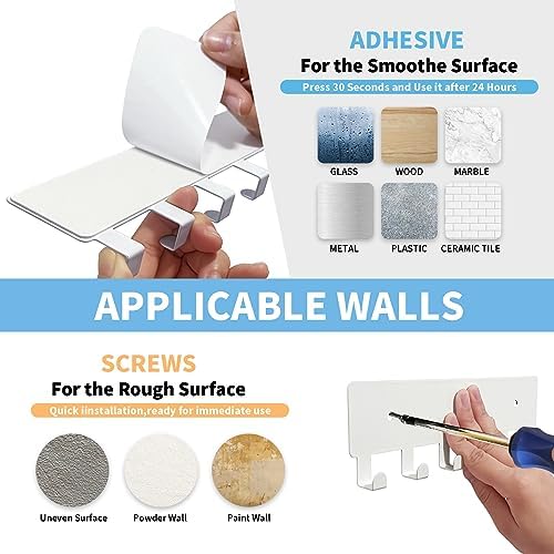 GTK Key Holder for Wall, Key Hooks with 6 Hooks, Wall Mounted Key Holder for Hallway, Self Adhesive Key Rack(White) - Image 4