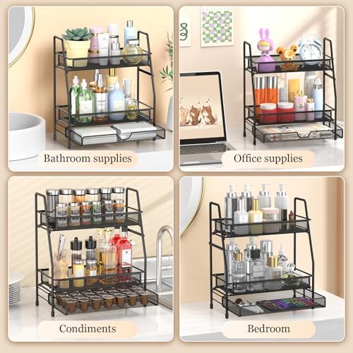 2-Tier Bathroom Counter Organizer with Drawer, Bathroom and Makeup Organizer Countertop, Easy to Install, Ideal for Bathroom organizer, Vanity, Large Skincare, Perfume, Present, and More,Black - Image 6