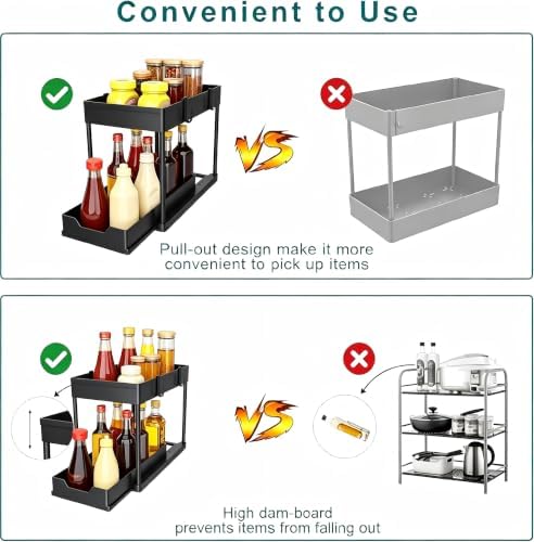 Under Sink Organizer 2 Pack,2 Tier Slide Out Storage for Kitchen Bathroom - Image 4