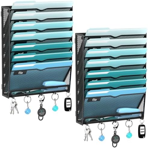 8-Tier Wall File Organizer and Mail Organizer with 5 Hooks, 2 Pack by JMHUD