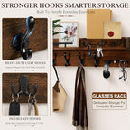 29" Wooden Wall Mounted Coat Rack with Shelf - 5-in-1 Entryway Organizer with 8 Hooks (5 Coat Hooks + 3 Key Hooks), Mail Holder & Display Shelf & glasses Hanger for Doorway, Bedroom, Garage Entrance - Image 5