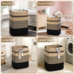 Laundry Hamper, 85L Tall Laundry Basket with Leather Handles, Rectangle Large Clothes Hamper for Organizing, Cotton Woven Laundry Baskets Storage Hampers for Bedroom, Nursery, Living Room - Image 6