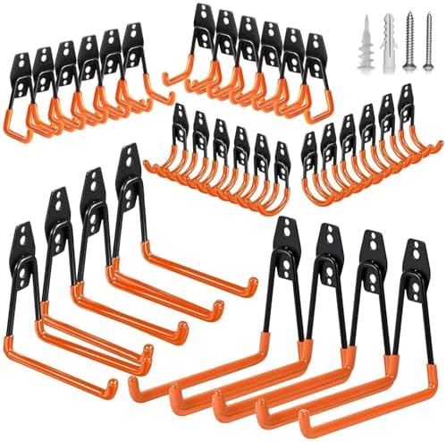 Steel Garage Storage Hooks - 32 Pack Anti-Slip Coating, Heavy Duty Wall Mount Wall Hooks for Hanging Bike, Ladder, Garden Tools, Power Tools, Bulk Items Ropes, Utility Garage Organization Housolution by HaveANiceDay
