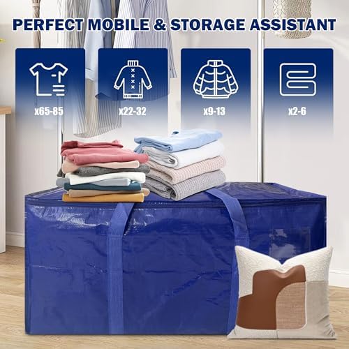 16 Pack Extra Heavy Duty Large Moving Bags with Strong Zipper & Carrying Handles, Sturdy Clothes Storage Bag Totes Bins, Packing Bags Moving Boxes College Moving Supplies, Dark Blue - 33 gal - Image 6