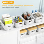6 Pack Plastic Storage Baskets,White bamboo lid storage Box - Image 2