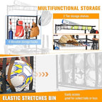 PLKOW Sports Equipment Storage for Garage, Indoor/Outdoor Sports Rack for Garage, Ball Storage Garage Organizer with Basket and Hooks,Toy/Sports Gear Storage - Image 5