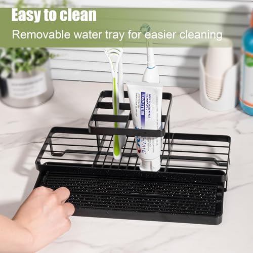 Toothbrush Holders Toothpaste Organizer Bathroom Accessories, Matte Black - Image 3