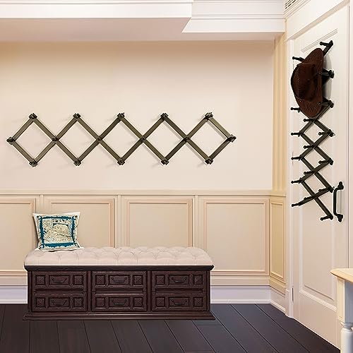 WEBI Accordion Wall Hanger,Accordion Hat Rack for Wall,Expandable Wooden Coat Rack Wall Mounted,Accordion Hook Rack for Hats,Caps,16 Peg,Dark Walnut - Image 7