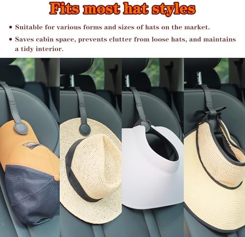 1 Pack Cowboy Hat Hanger for Car, Magnetic Hat Holder for Truck, Jeep, SUV, Headrest Hook Organizer for Caps, Keys, Sunglasses, Bags (Black) (1) - Image 4
