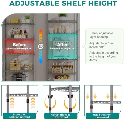 SINGAYE 6 Metal Shelves Wire Shelving Storage Shelf Adjustable Unit Pantry - Image 5