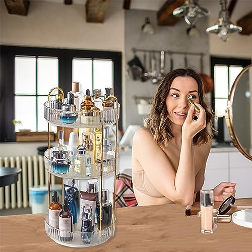 Asayuee 360 Rotating Makeup Organizer,3 Tier Large Capacity Make Up Organizers and Storage,Skincare Perfume Vanity Organizers,Bathroom Cosmetics Storage Organizer Countertop (Clear-3 Tier) - Image 6